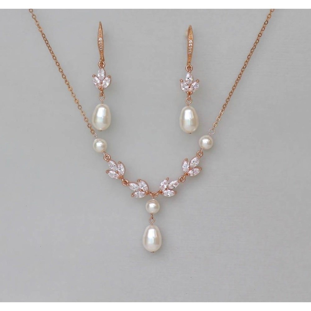 14K Gold Plated Freshwater Shell Pearl Necklace and Earrings Set